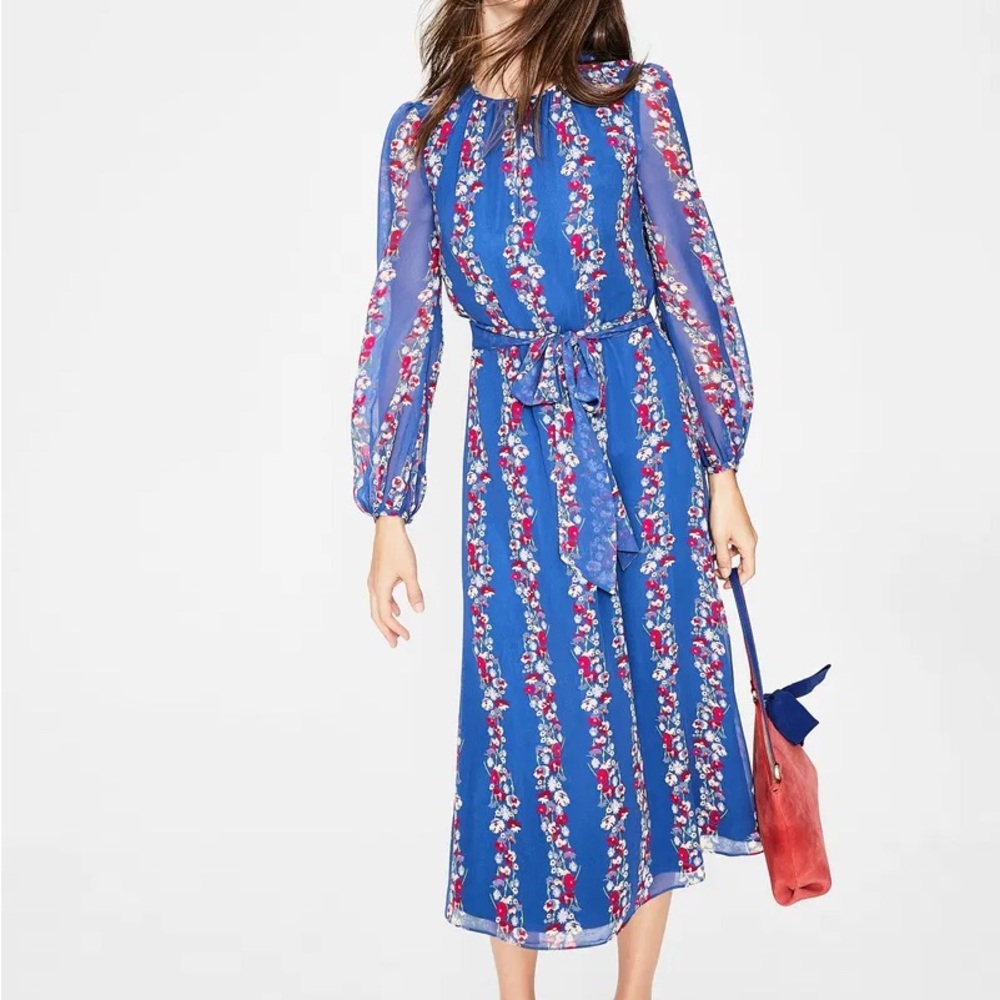 Boden Kathleen Blue Floral Midi Dress 4P